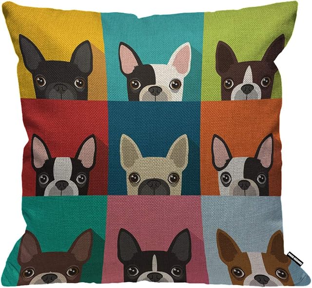 HGOD DESIGNS Dog Cushion Cover,Funny Boston Terrier Face Art Portrait Icon Throw Pillow Case Home Decorative for Men/Women Living Room Bedroom Sofa Chair 18X18 Inch Pillowcase 45X45cm
