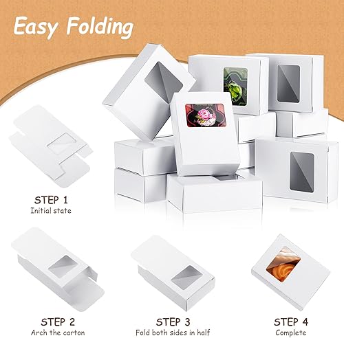 Miniatura 4 de Spakon 30 cajas de jabón para embalaje de jabón casero, mini caja de papel kraft con ventana de 3.5 x 2.6 x 1.2 pulgadas, caja de regalo rectangular