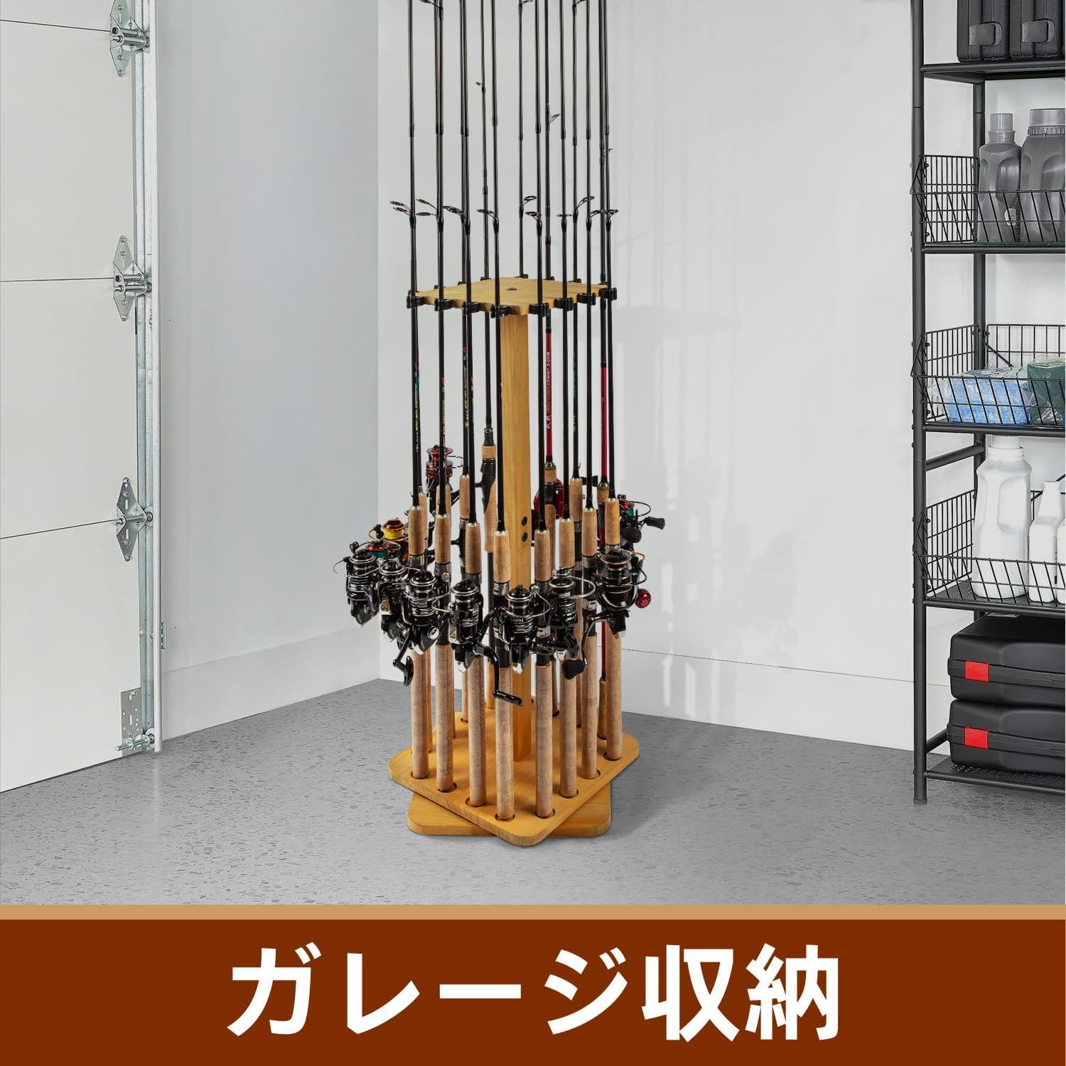 釣り竿立て 釣り ロッドスタンド ロッドホルダー 釣り 木製 方形360度回転式 竿掛け 16本釣竿 収納 組み立て簡単 アウトドア