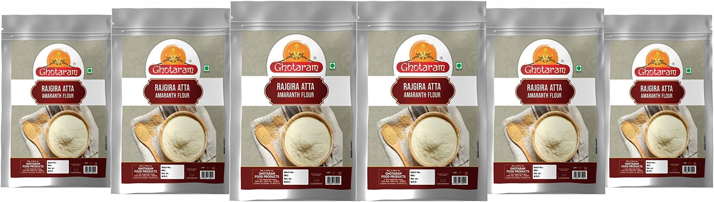 Ghotaram Amarantos "A Royal Grain"||Amaranth Rajgira/Chaulai Dana Flour Atta Superfood Atta||Rajgiri/vrat/Upwaas Flour(Rich in Calcium and Iron)-5880g(980g*6Pkt)