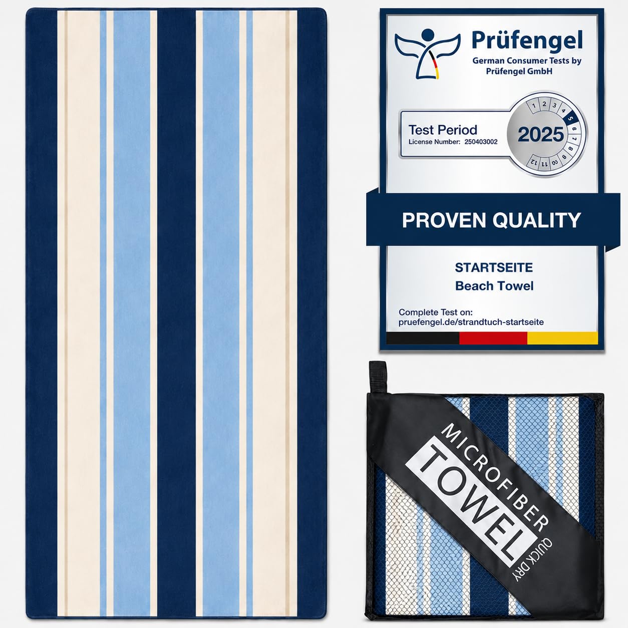 200 x 90 cm Microfibre Towel - Large Size Quick Drying Microfibre Beach Towels for adults, Sand-Free, Absorbentextra large Beach Towels for adults - Includes Storage Bag (blue British-style stripes)