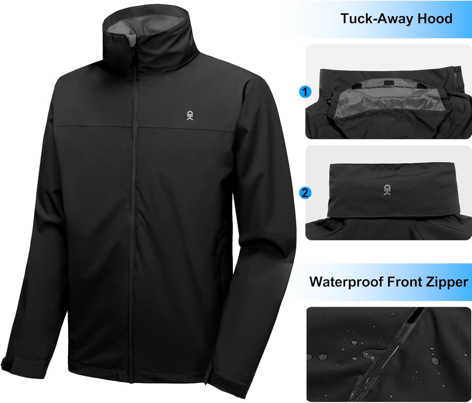 Little Donkey Andy Mens Waterproof Rain Jacket Lightweight Windbreaker Hooded Jacket Packable Raincoat for Outdoor Hiking - Image 4