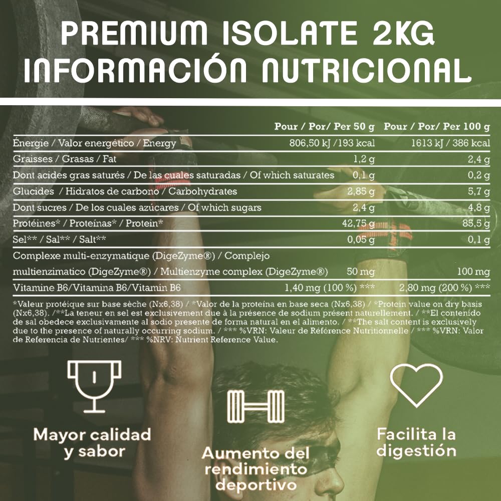 GN Nutrition 2 kg Proteína Isolate 100%| Sabor TRIPLE CHOCOLATE | Aislado de Suero de Leche ISOLAC | Con DigeZyme y Vitamina B6