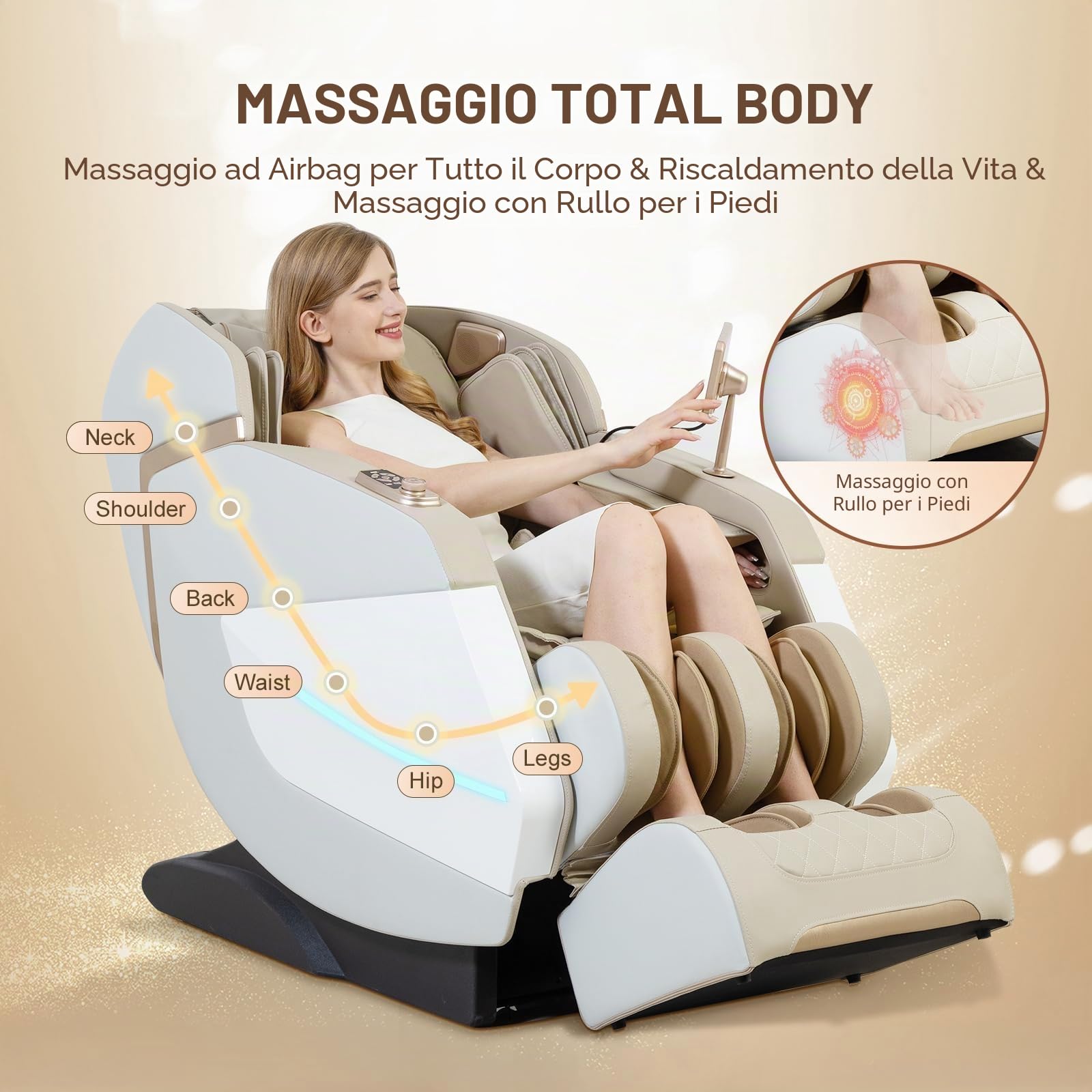 Nuova Poltrona Massaggiante 2025 Mano Robotica a 3D Su SL Track，Shiatus Full Body，Air Bag e Terapia di Calore, AI Comando Vocale Zero Gravity ，Bluetooth Casse Audio (Beige)