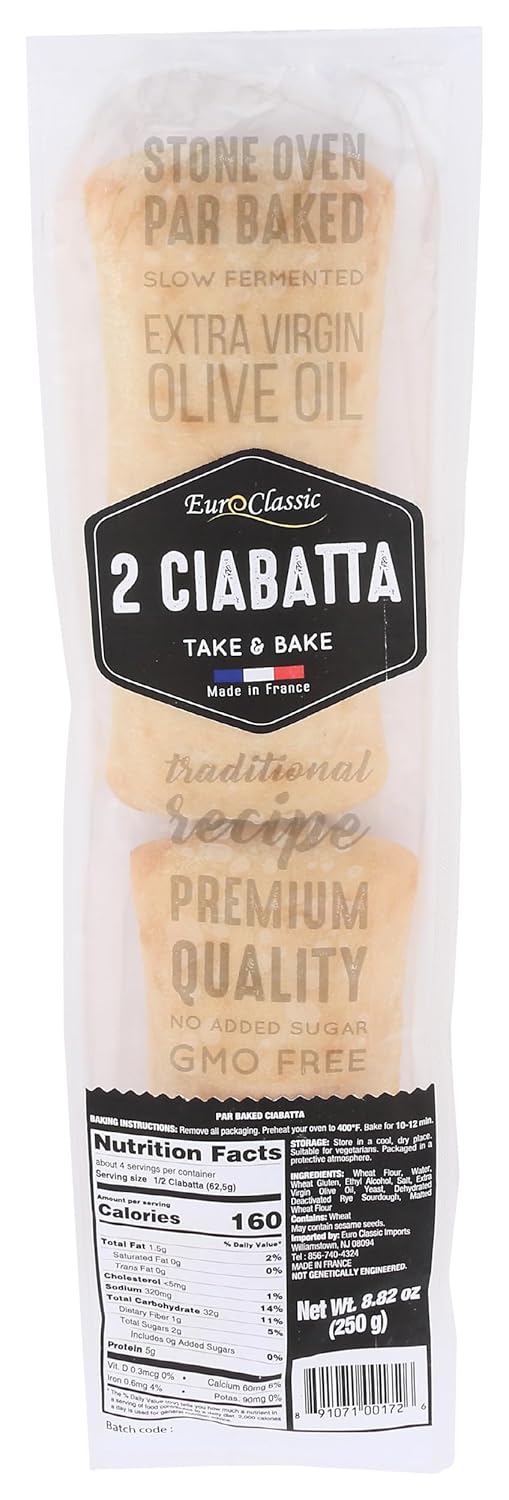 Euro Classic Imports Ciabatta Extra Virgin Olive Oil - Non-GMO Certified, Vegetarian Bakery Essential, 8.82 oz