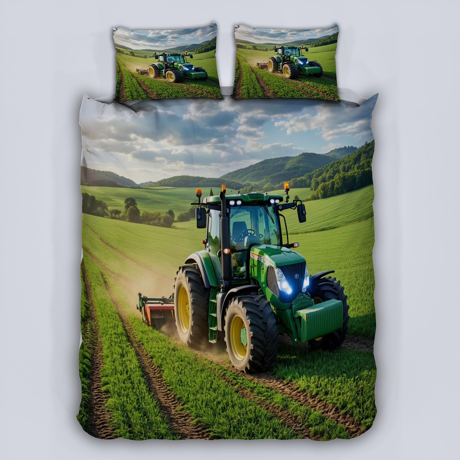 Wendebettwäsche Traktor 135x200 4tlg mit 2 Kissenbezug 80x80（2-2）