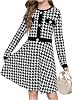 SweatyRocks Girls Houndstooth Print A Line Dress Crewneck Long Sleeve Button Front Short Dresses