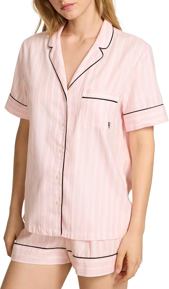 Victoria's Secret Flannel Pajama Set, Short Sleeve Shirt and Pajama Short Set, Sleepwear for Women (XS-XXL)