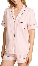 Victoria's Secret Conjunto de pijama de flanela, camisa e shorts de botão de manga curta, roupa de dormir feminina (PP-2GG)