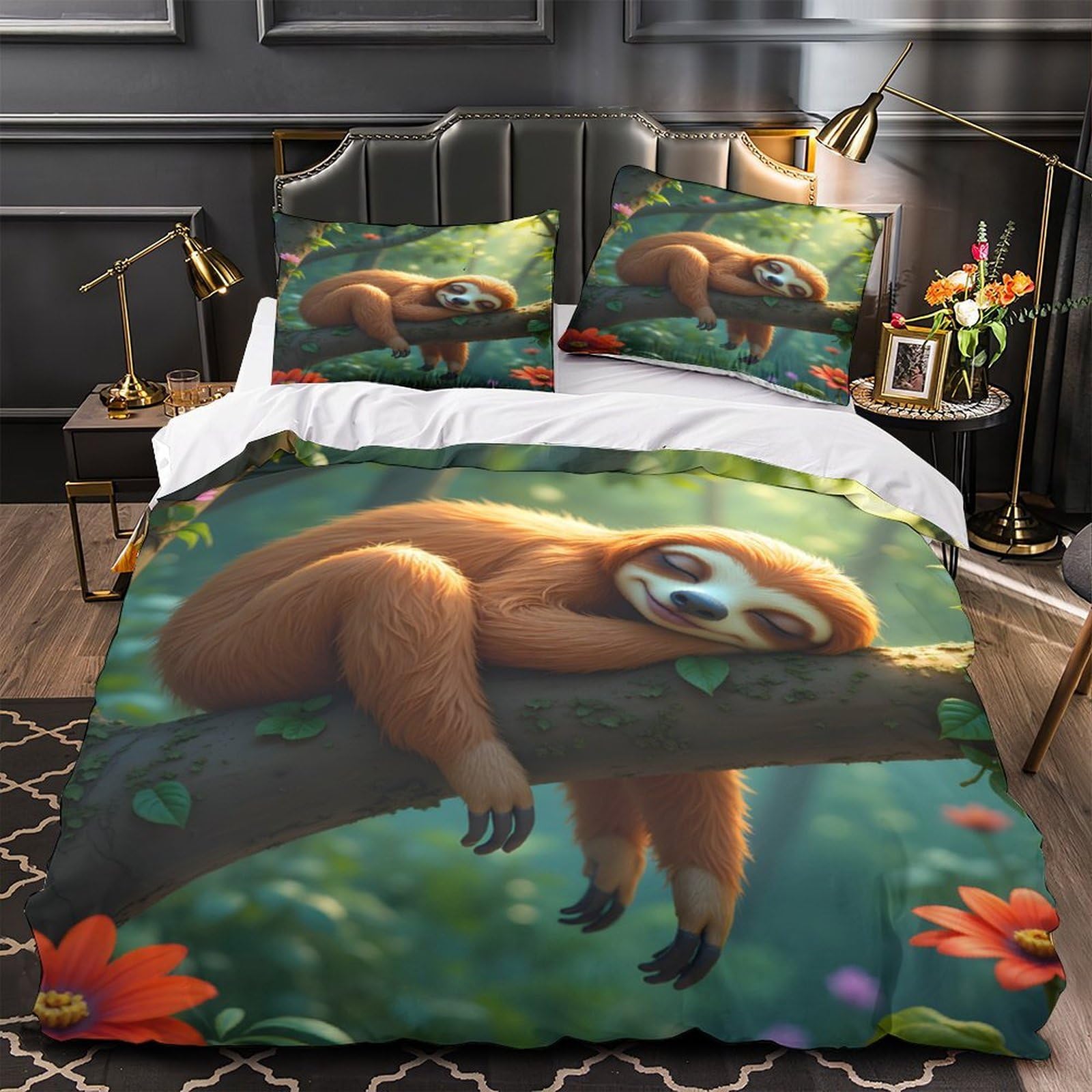 Housse de couette paresseux Noël 3D imprimée lit double hypoallergénique