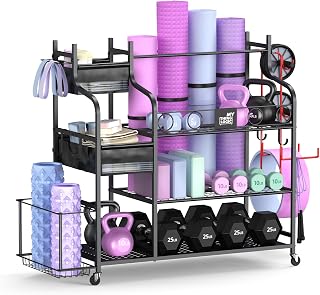 Mythinglogic Home Gym Storage Rack with Wheels for Dumbbells and Yoga Mats