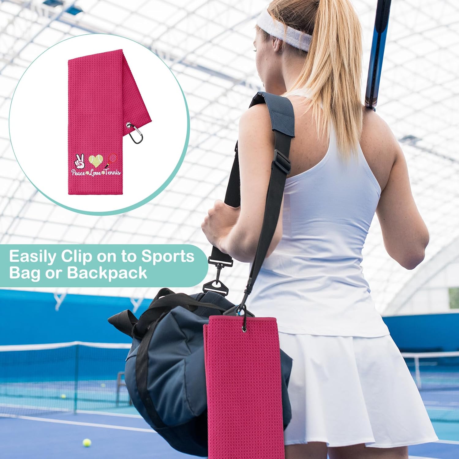 VitalCozy 6 Pcs Soft Tennis Towel for Sweat, Tennis Accessory Gift for Women, Embroidered Towels with Clip, Sports Court Player Lover Adult - Image 6