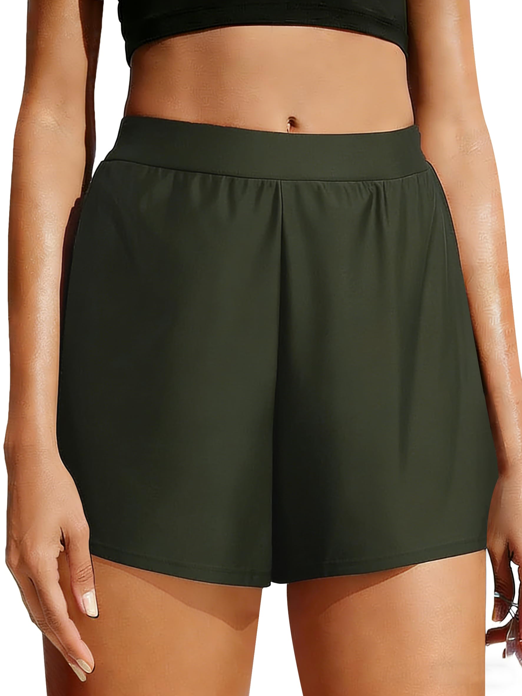 septangle Women's Solid Color Waistband Tankini Boyleg Swimsuit Boardshorts with Briefs-picture-47