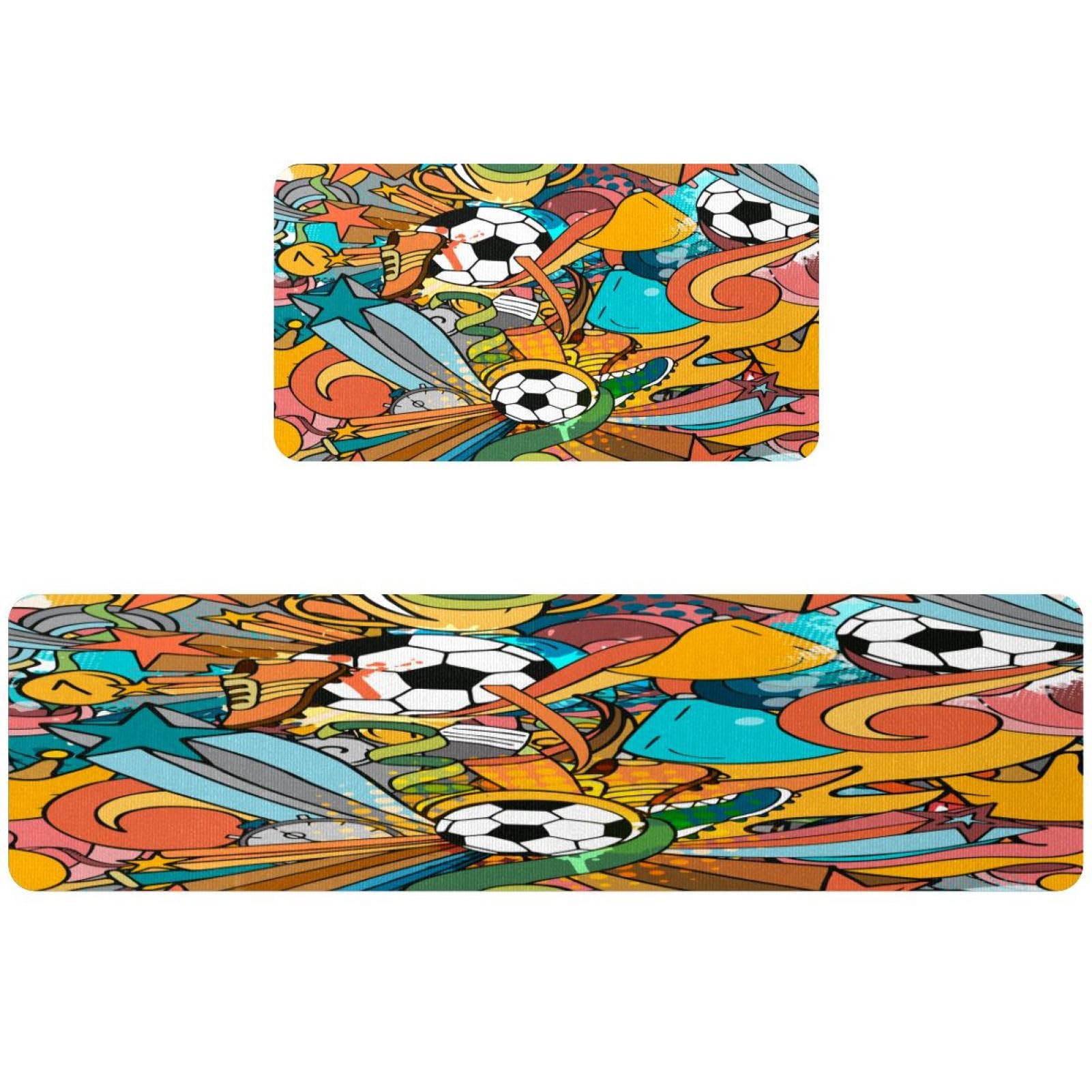 Tapete de cocina de fútbol VAPOKF lavable y absorbente en juego de 2 piezas