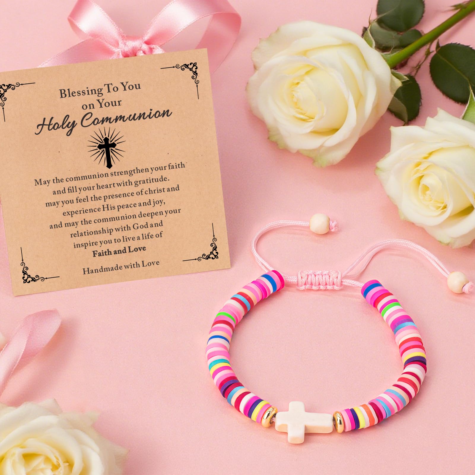 Handmade Gifts for Kids/Girls/Teens/Women-Cute Cross Bracelet First Communion Baptism Confirmation Graduation Gifts, Colorful Religious Bracelets Christian Jewelry Jesus Faith Trendy Stuff