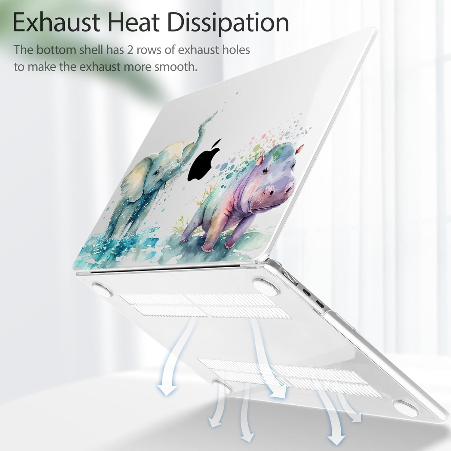 Tuiklol for 2025 2024 2023 MacBook Air 15 inch Case M4 M3 M2 Chip, Model A3241 A3114 A2941 Hard Shell Case with Keyboard Cover & Screen Protector for MacBook 15.3'' Cover,Elephant and Hippo - Image 4
