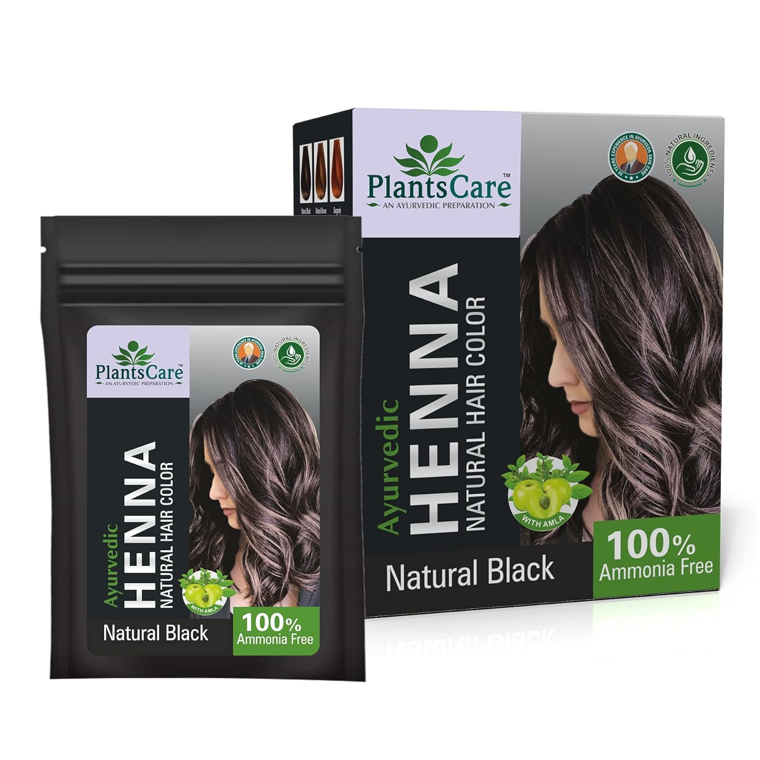 PlantsCare Ayurvedic Henna Hair Color - 12 X 20gm (240gm) – Natural Black | 100% Ammonia Free | Herbal Hair Dye with Amla, Shikakai, Brahmi, Aloe Vera | Covers Grey Hair | Long Lasting 25–35 Days | No Developer Needed-image-9