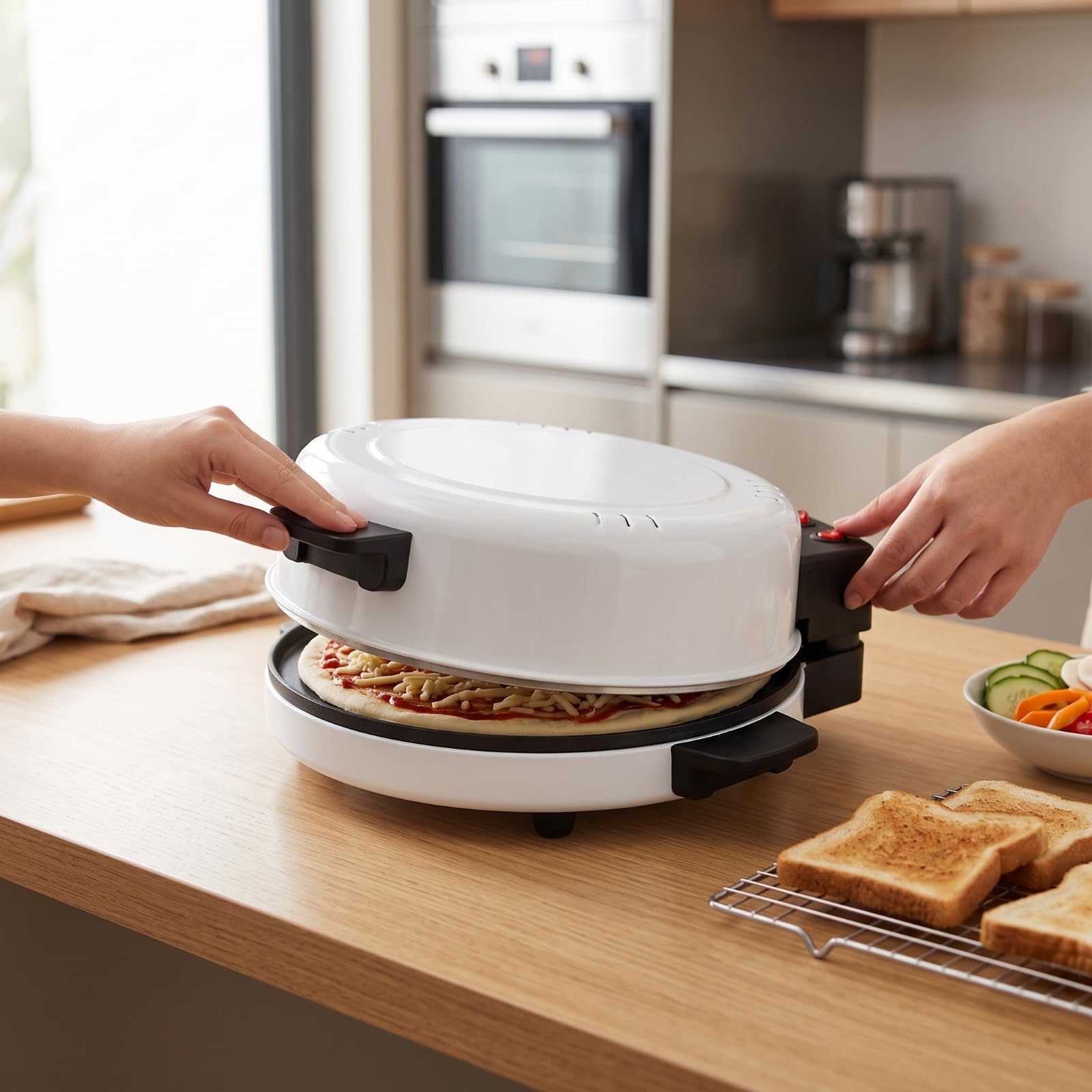 Pizzera Eléctrica Portátil Horno Pizza Rápido Electrodoméstico para Familias, Estudiantes
