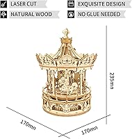 Vista 4 de ROKR Rompecabezas de madera 3D, carrusel, kits de construcción giratorios, caja de música de 5 caballos, regalo de cumpleaños de Navidad