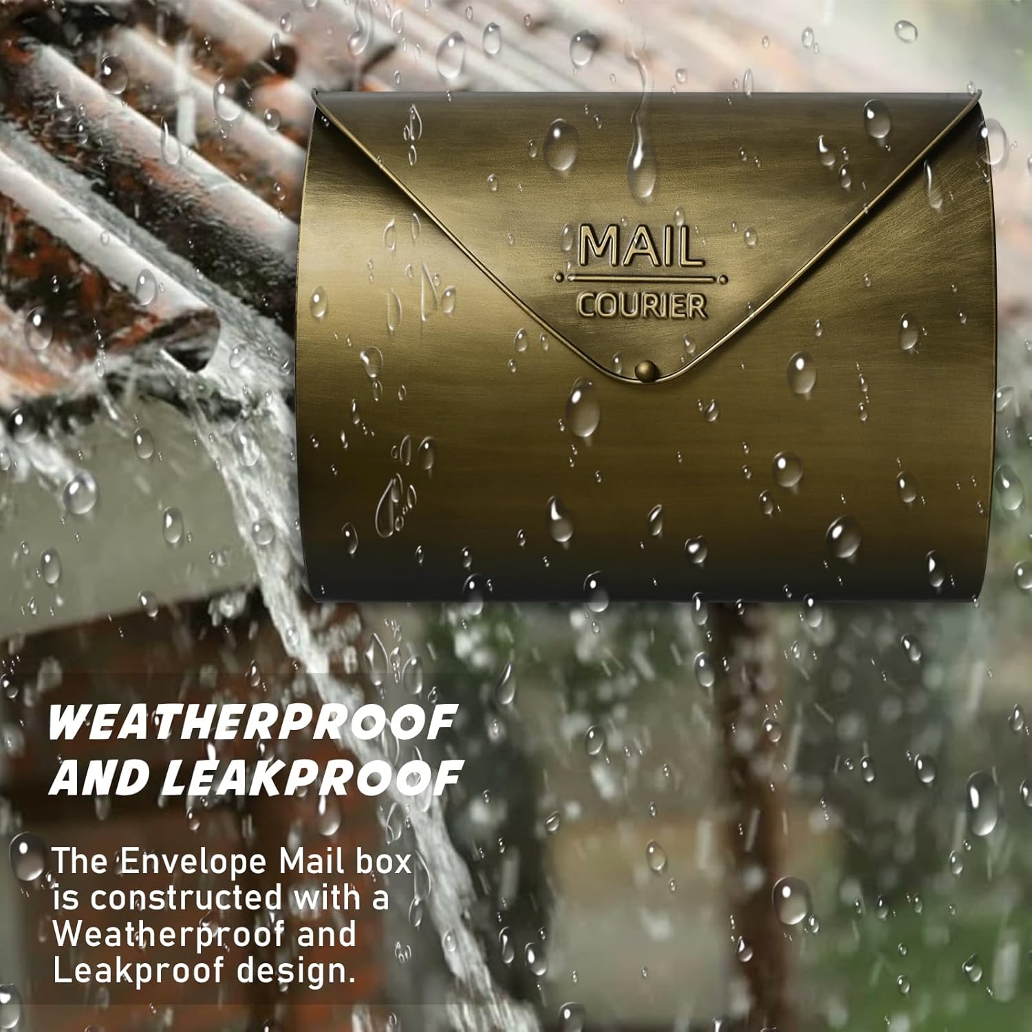 Outdoor Wall Mount Mailbox, 13 x 3.24 x 10.3 inch Antique Brass Waterproof Mail Box, Heavy Duty Wall-Mounted Mailboxes for Home, Envelopes, Magazines & Small Packages