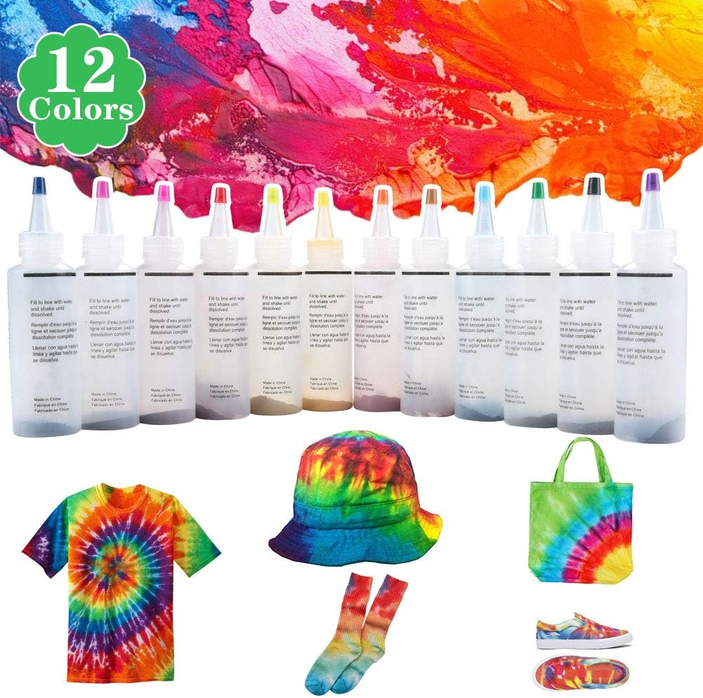 Tie Dye Kit,12 Colors One Step Tie Dye Kits for Kids,Adults Non-Toxic Vibrant Tie Dye Supplies with Rubber Bands,Gloves for DIY Arts and Crafts