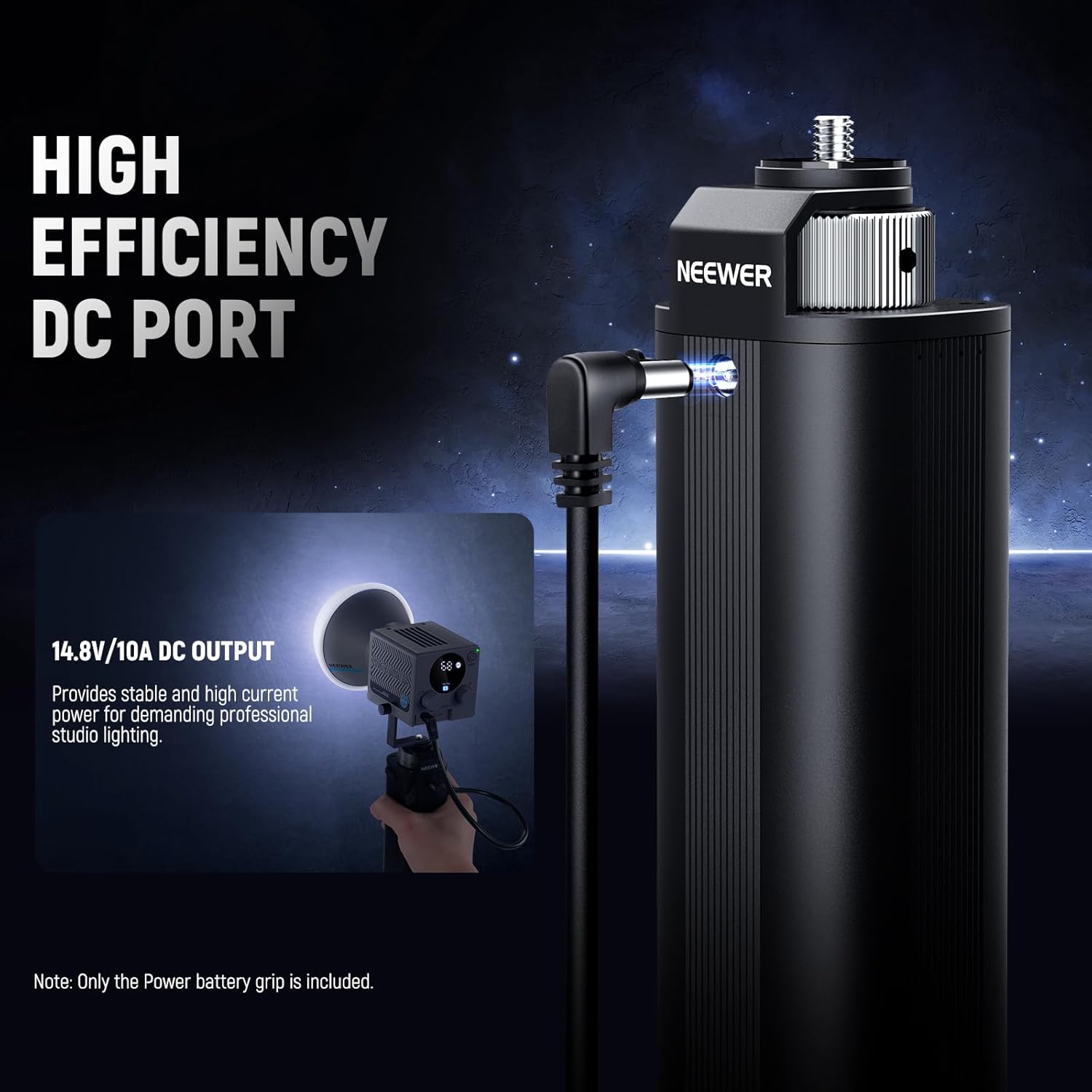 NEEWER BASICS Battery Grip Power Supply for Portable COB Video Light HS60B, 5000mAh 74Wh 100W PD Fast Charging 14.8V/10A DC Output, Handheld Photography Light Stand for Outdoor Video Recording, PH74E