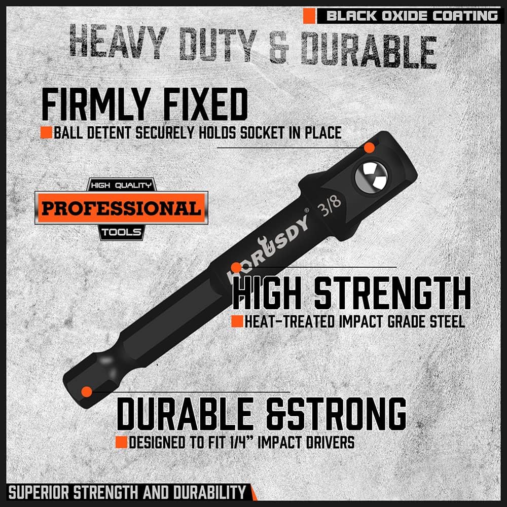 HORUSDY 7 Piece Impact Sockets Adapter Set, Hex Shank Socket to Drill Adapter 1/4" 3/8" 1/2", Cr-V Steel Impact Driver Wrench Socket Reducer Set