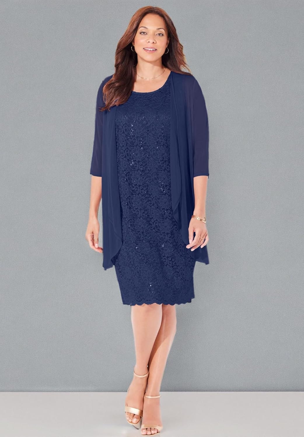 Catherines Women's Plus Size Sparkling Lace Jacket Dress