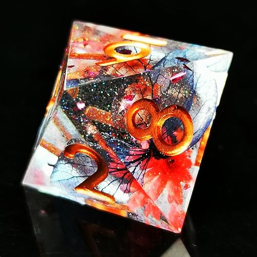 Miniatura 5 de DND - Juego de dados de resina con bordes afilados, 7 piezas de dados de resina de flores, juego de dados poliédricos para dados de Calabozos y