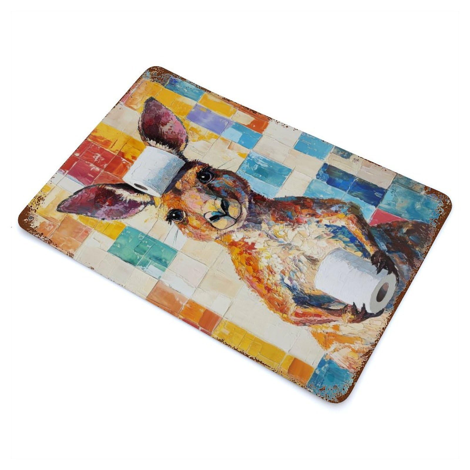 Kangaroo with Toilet Paper Rust Effect Tin Sign 11.8"x7.9", Industrial Home Decor for Garage, Bar And Workshop Decor