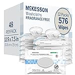 McKesson Washcloth Wipes for Adults, Unscented (12 Pack, 576 Washcloths) Disposable Wash Cloths for Body - Fragrance-Free No-Rinse Formula - Good for Incontinence and Elderly - 48 Wipes Per Pack