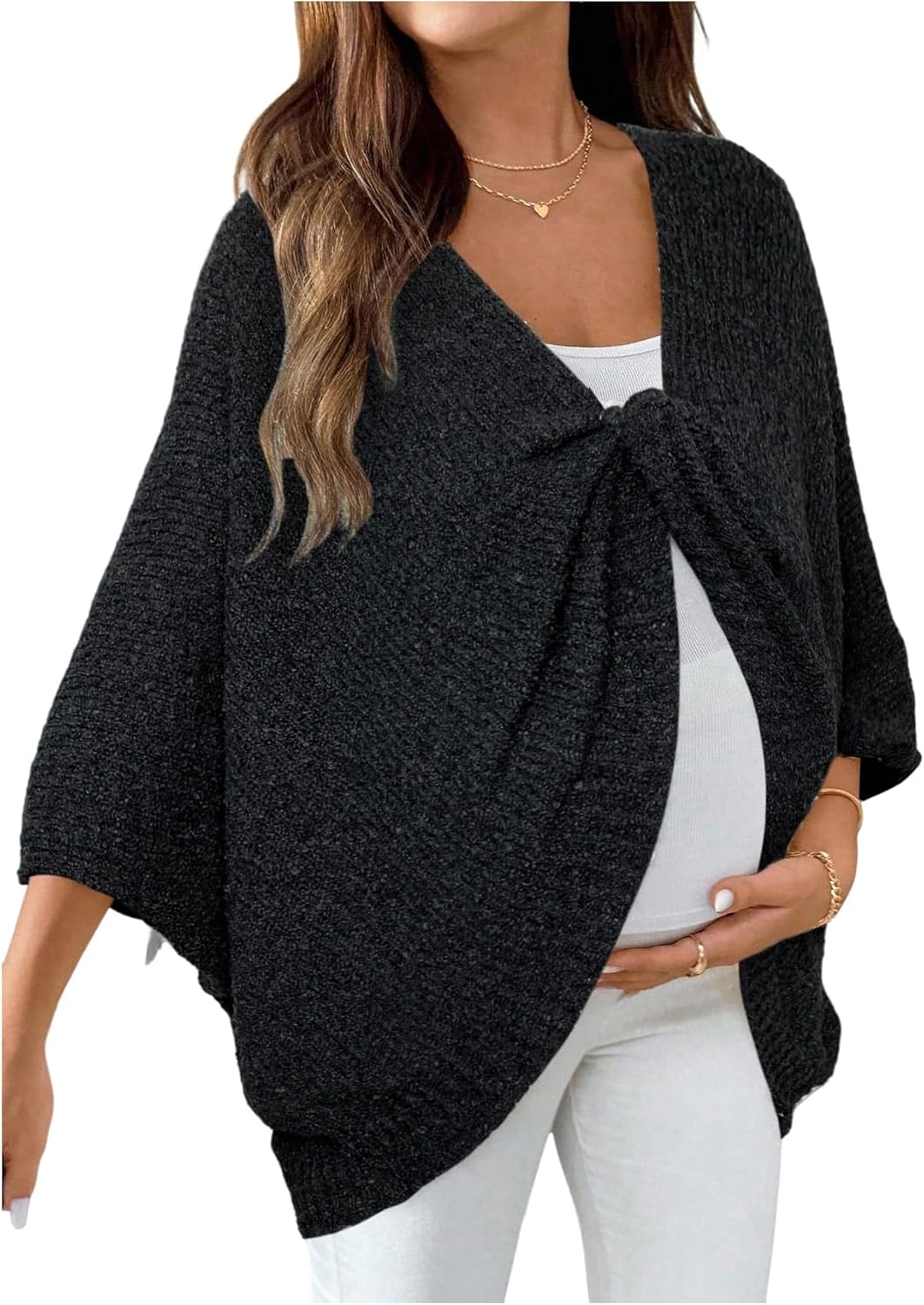 Milumia Women's Maternity Twist Front Sweater V Neck Long Sleeve Loose Pullover Top Knitwear