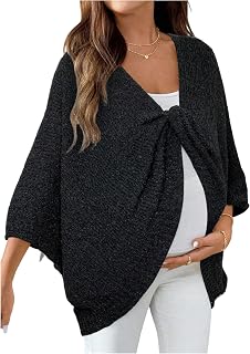 Women's Maternity Sweater Twist Front Bat Wing Oversized Knit Shawl Wrap Sweater Cape Pullover