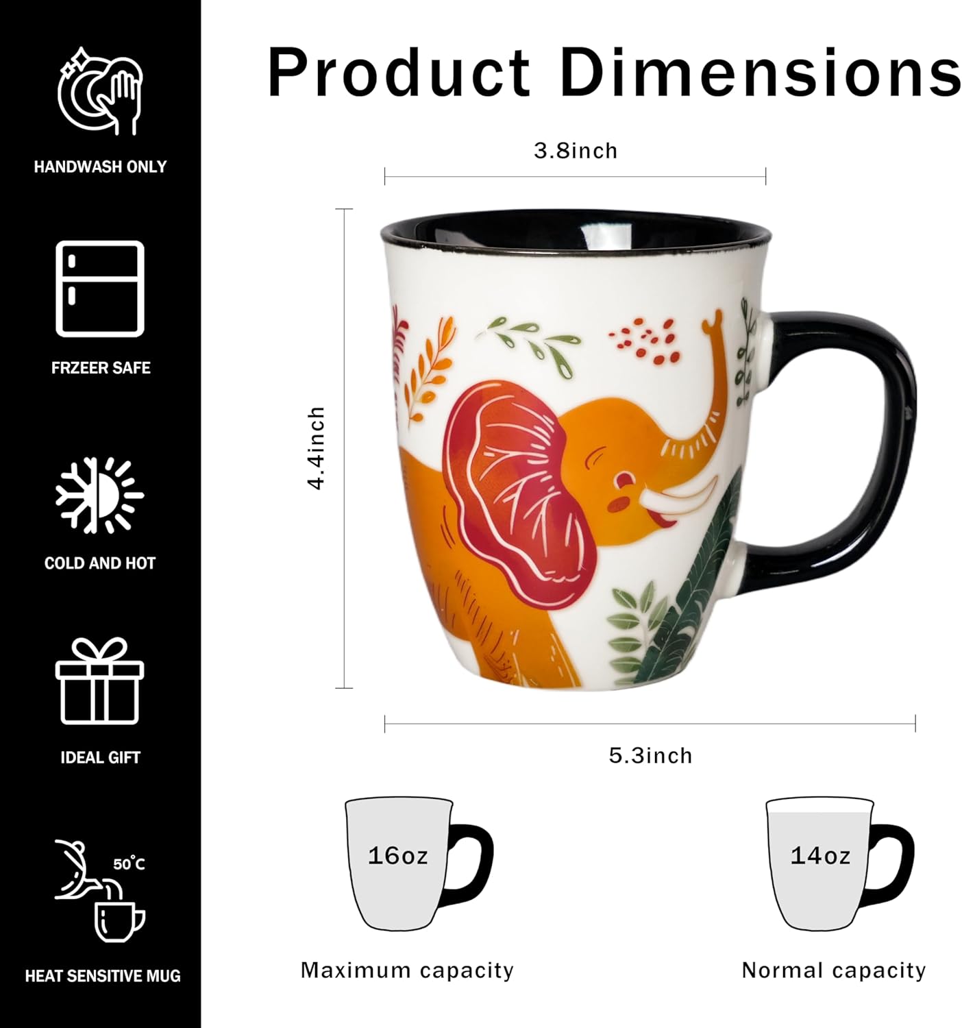 Color Changing Elephant Mug 16oz - Heat Sensitive Cup for Tea Cocoa Milk, Funny Ceramic Coffee Mugs, Birthady Gifts for Women man - Image 2