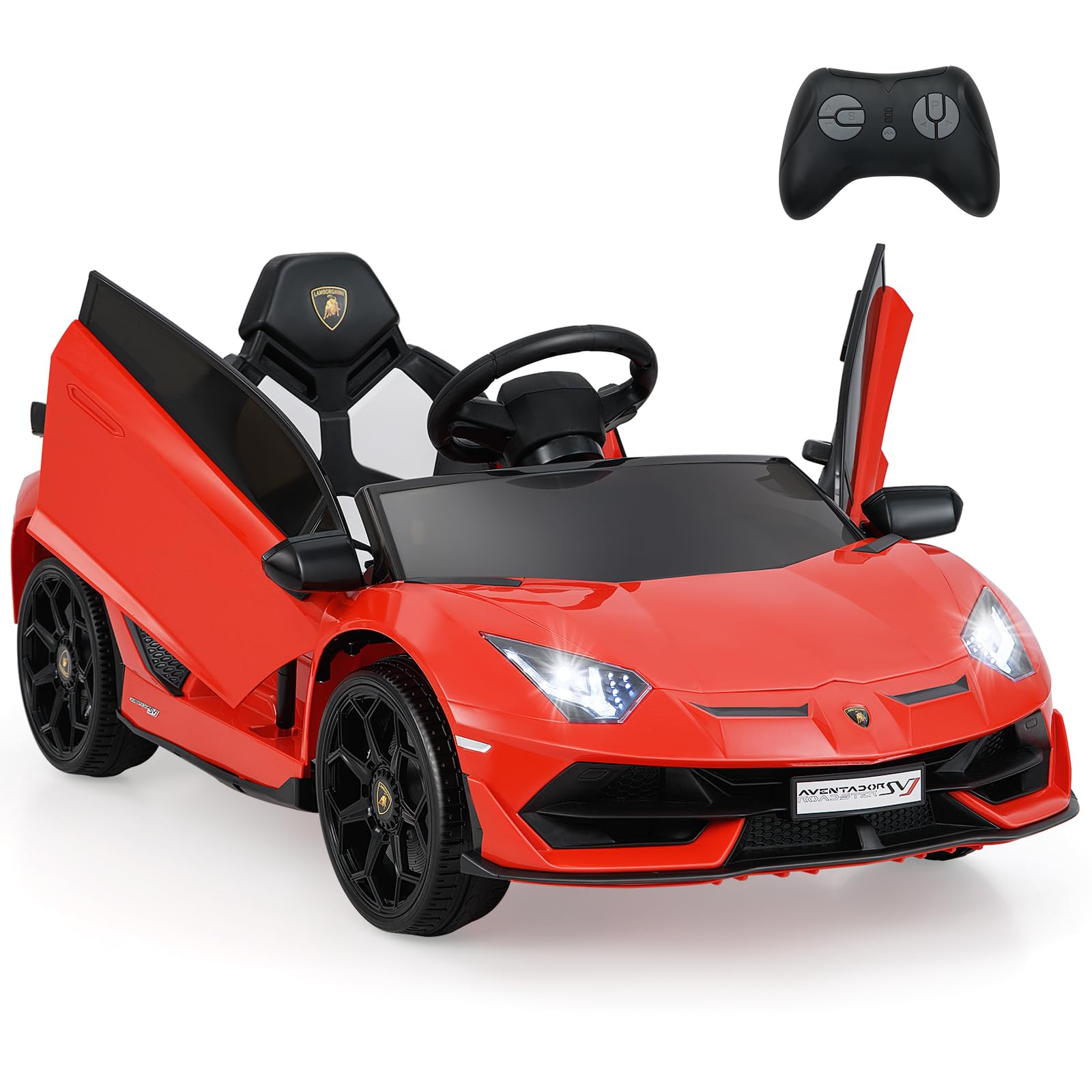 COSTWAY Lamborghini Elektroauto für Kinder, Kinderfahrzeug mit 2,4G Fernbedienung & LED Scheinwerfer & MP3-Player & Hupe & Musik, Elektrofahrzeug 3-5 km/h, Kinderauto für Kinder ab 3 Jahren (Rot)