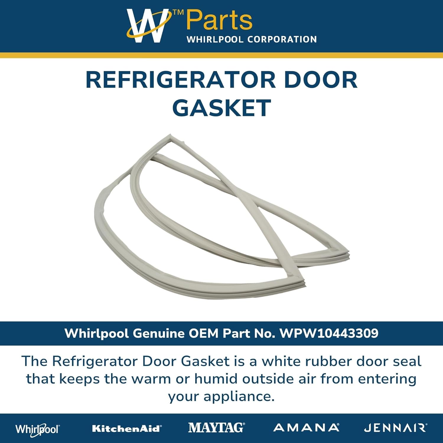 Whirlpool WPW10443309 Genuine OEM Refrigerator Door Gasket Replacement Part - Replaces W10130148, W10164030, and more