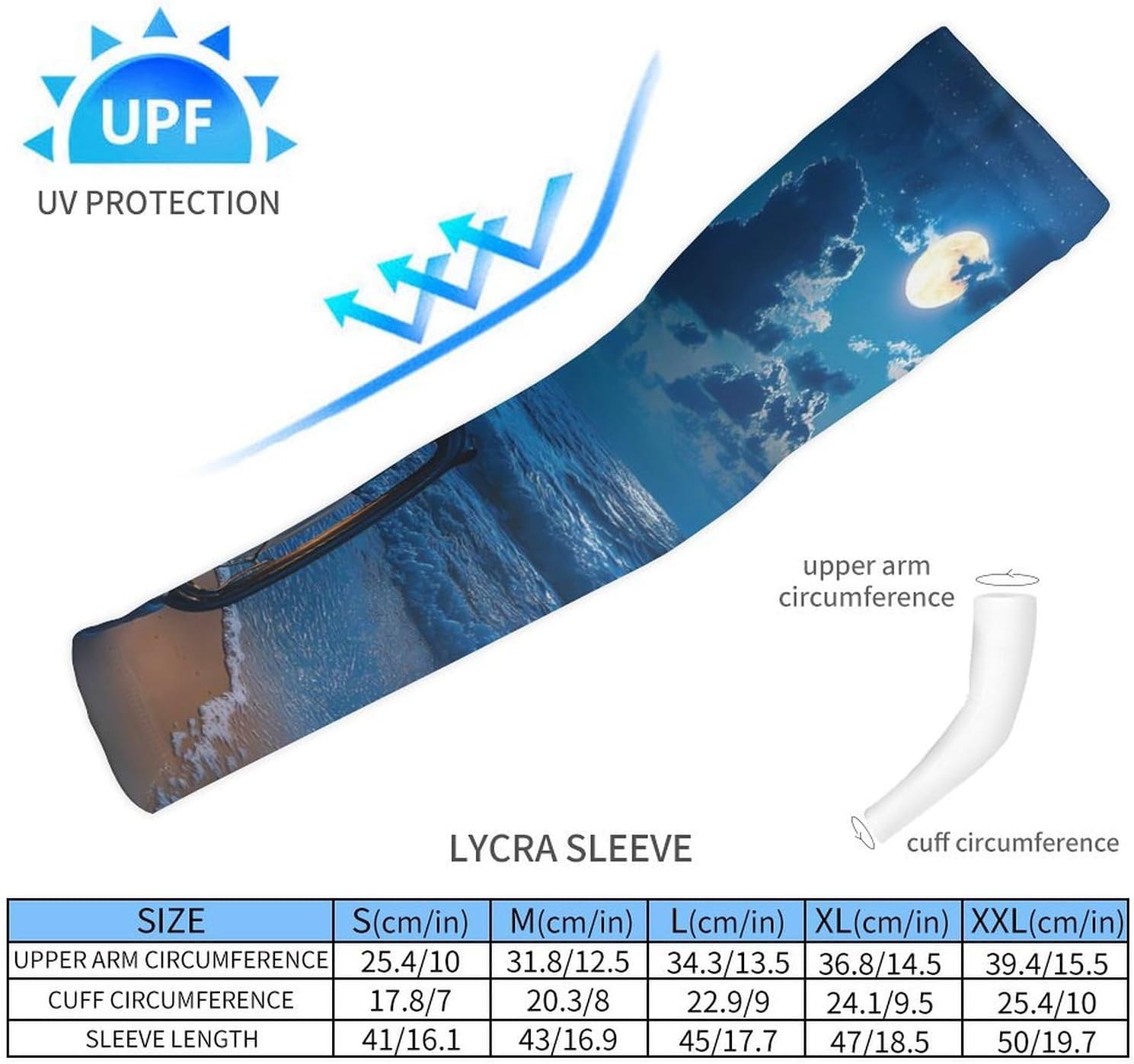 Lamp Moon And Beach Print Arm Sleeves Sun Protection Sleeves Sports Cooling Arm Compression Sleeve for Men Women