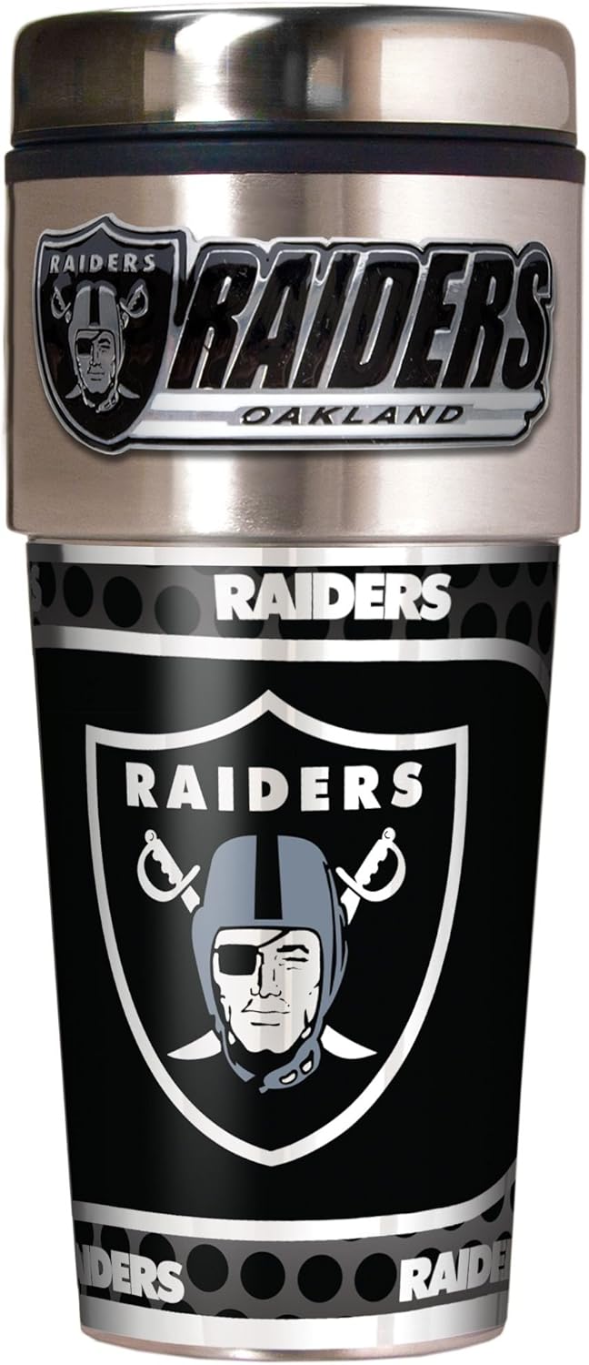 NFL Oakland Raiders Metallic Travel Tumbler, Stainless Steel and Black