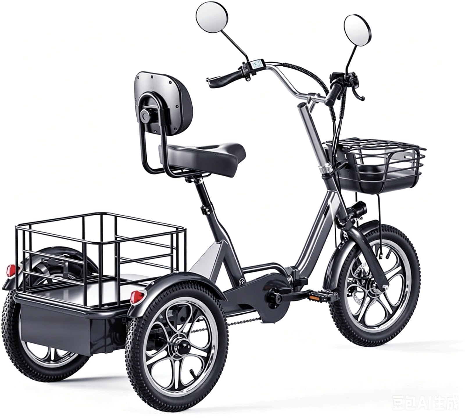 Tricycle Électrique Trois Roues, Vélo Électrique Adulte, Tricycle Cargo Électrique 16 Pouces, Batterie Li-ION 48 V 1056 Wh, Autonomie 120 À 150 Km, Porte-Bagages Grande Capacité 48V15Ah