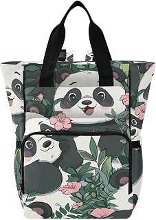 blöjryggsäck panda och blomma | Baby blöjväska ryggsäck multifunktionella babyväskor för mamma med isolerade fickor och barnvagnsremmar