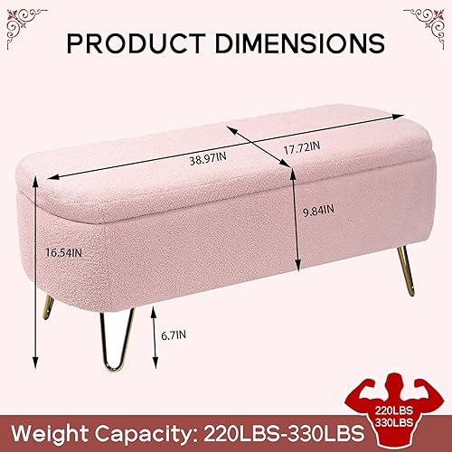 Miniatura 2 de NIOIIKIT Banco otomano de almacenamiento, cómodo banco de entrada tapizado de piel sintética con patas de metal, banco de dormitorio con parte