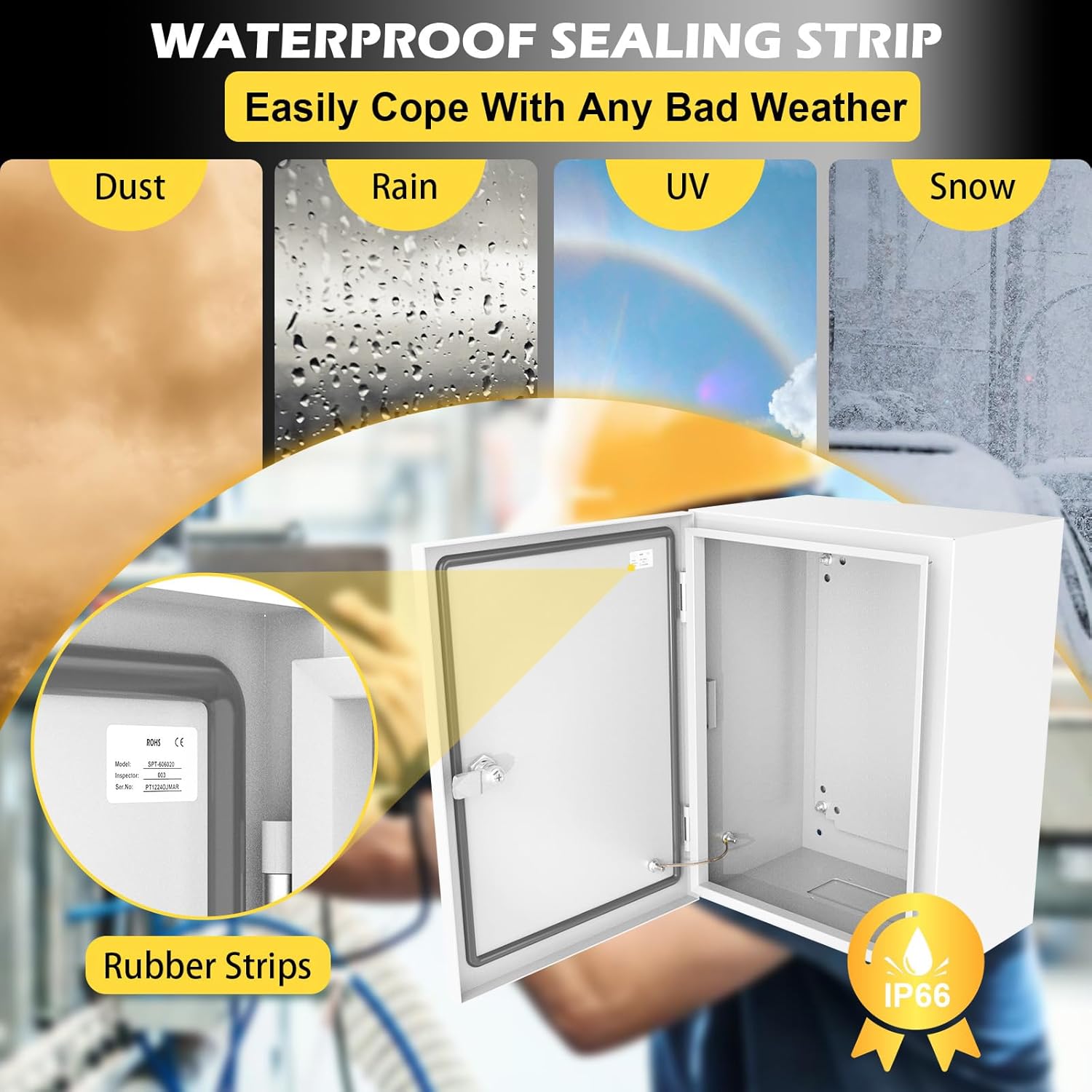 Electrical Junction Box, 16"x12"x8" NEMA Steel Enclosure IP66 Waterproof & Dustproof Outdoor/Indoor Electrical Project Box with Mounting Plate