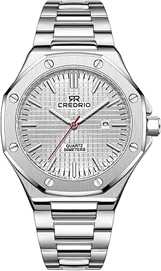 Mens Watch Stainless Steel Business Dress Pointer Pattern Dial Stone Simple English Watch with Day-Date Waterproof Luminous Mens Watch