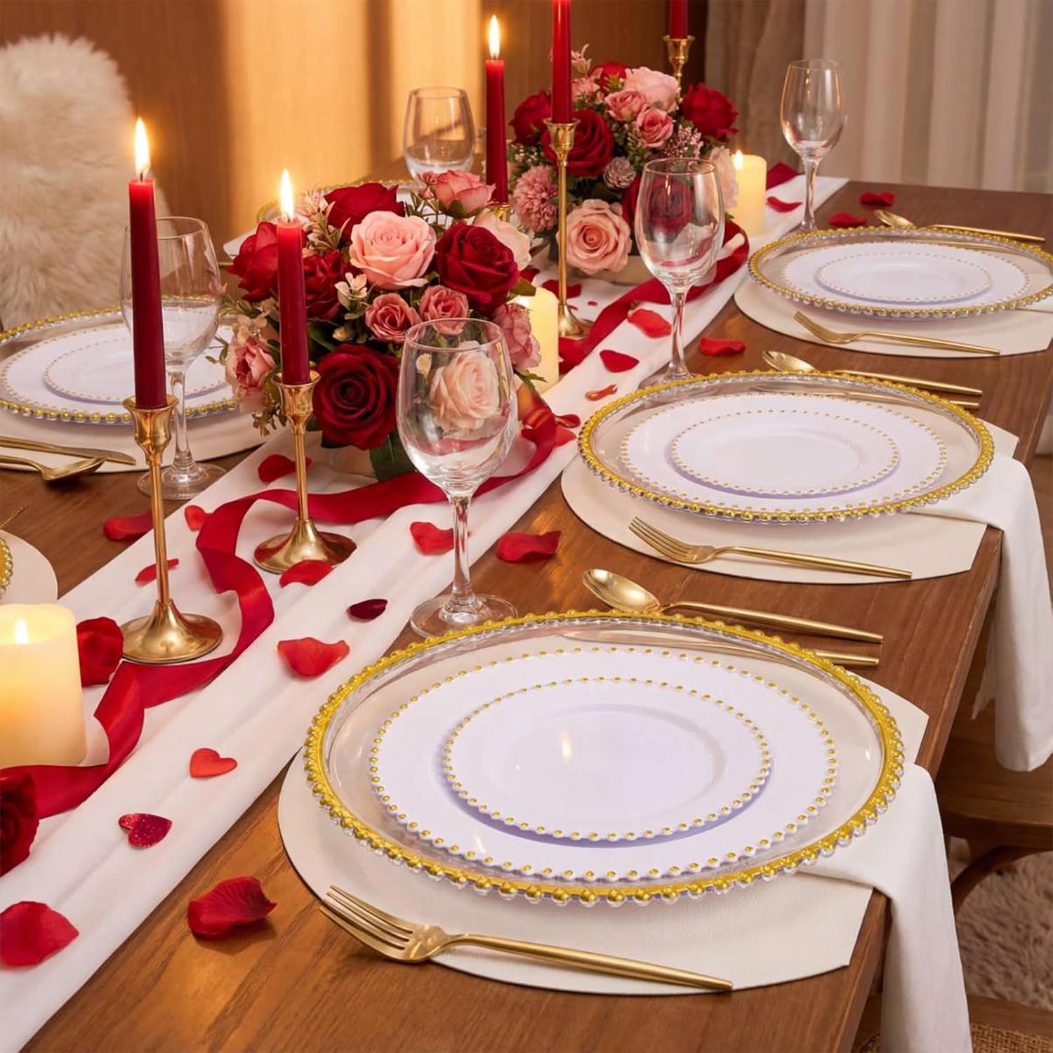 supernal 20pcs Clear Charger Plates,Gold Chargers Plates for Dinner,Beaded Plates 13 Inch Suitable For,Mother's Day,Easter Party and Birthday,Wedding