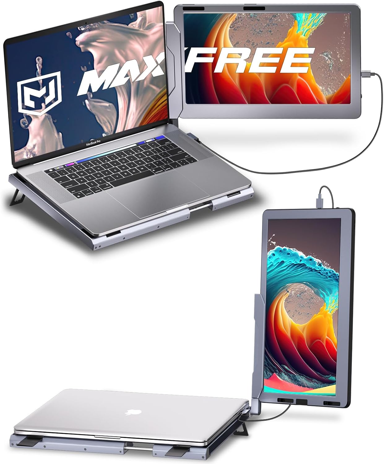 Maxfree F1 Laptop Screen Extender - 14'' Portable Monitor for Laptop with 360° Rotation Stand - Full Type-C & Mini-HD Plug & Play - Compatible with Windows, Mac, Surface, Switch - for 12-17'' Laptops