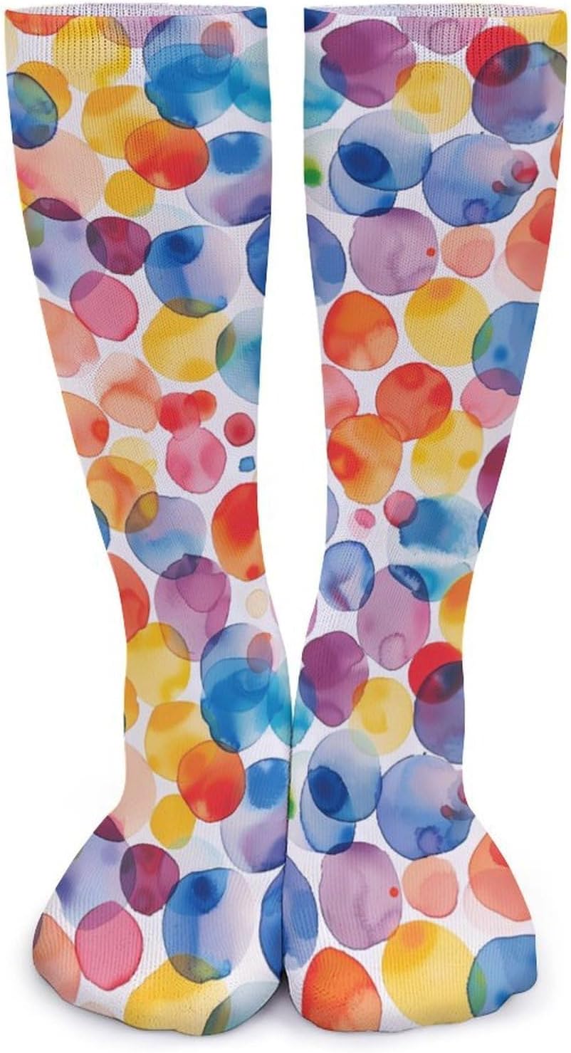Watercolor Colourful Spot Knee High Socks Casual Long Stockings Over Calf Sock Tube for Women Men