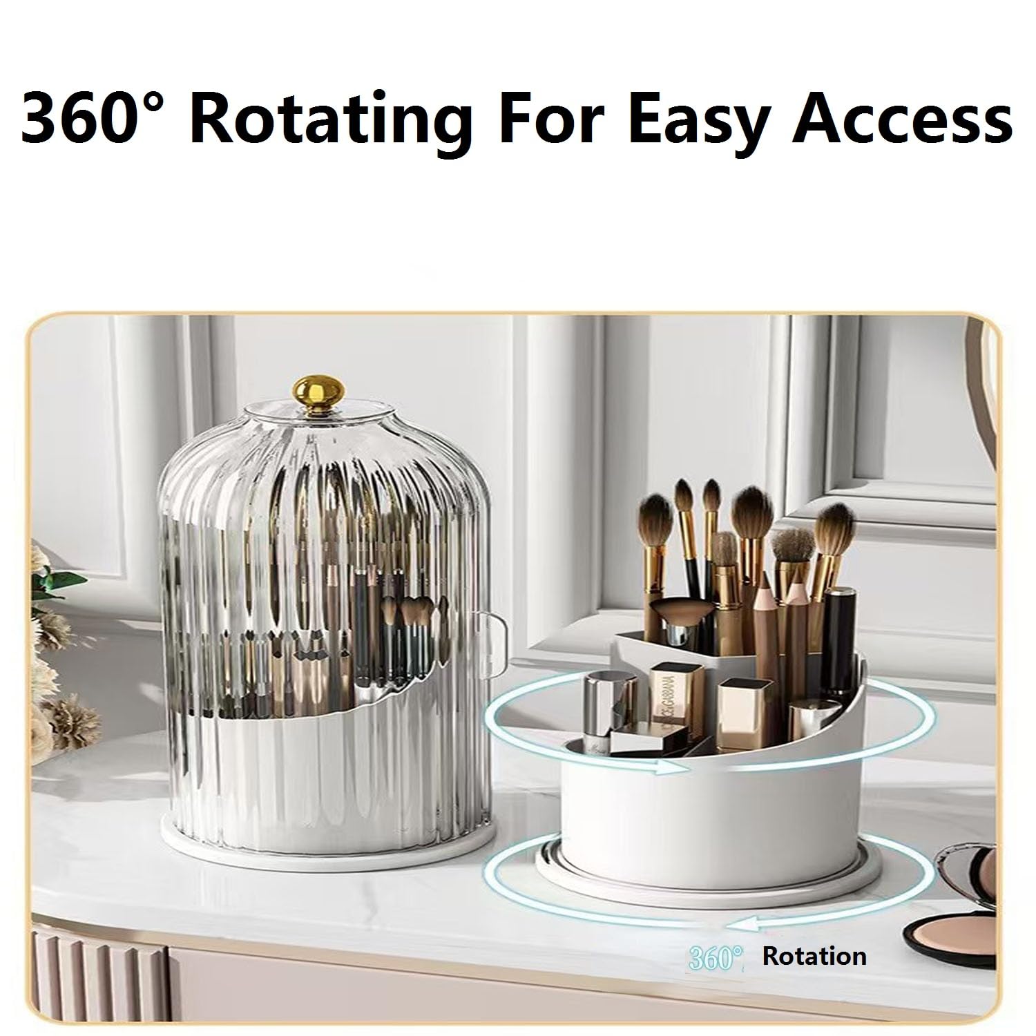 Concealed Toothbrush Holder, Makeup Brush Holder Organizer with Lid,360 Rotating Clear Dustproof Waterproof 3 Slots Bathroom Countertop Organizer,for Container Toothpaste and Toothbrush Holder (Gray)