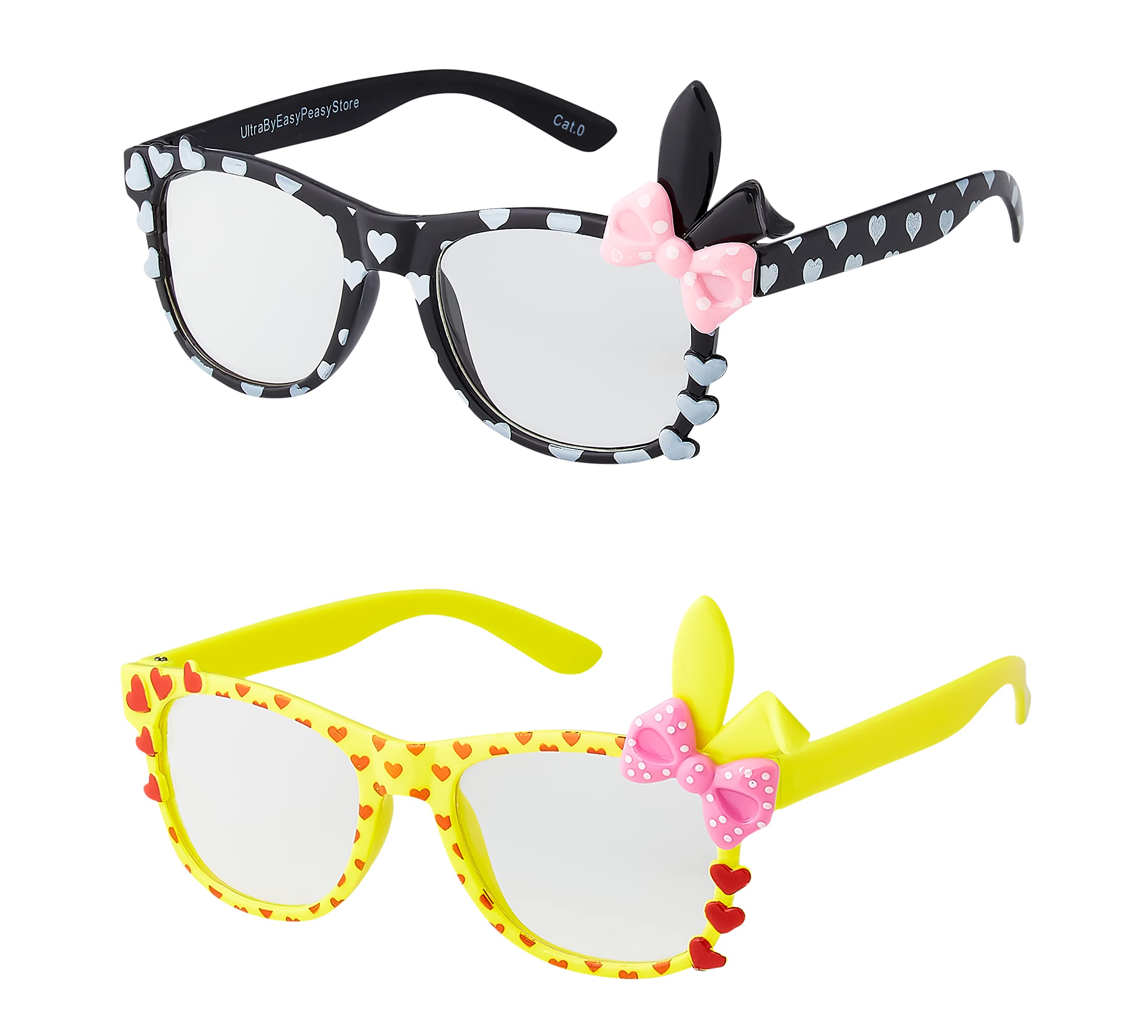 1 Black 1 Yellow Bunny Ear Childrens Costume Glasses Classic Clear Lens Glasses Frames Girls Kids Costume Glasses Fancy Dress World Book Day Geek Glasses Hipsters Nerd Style