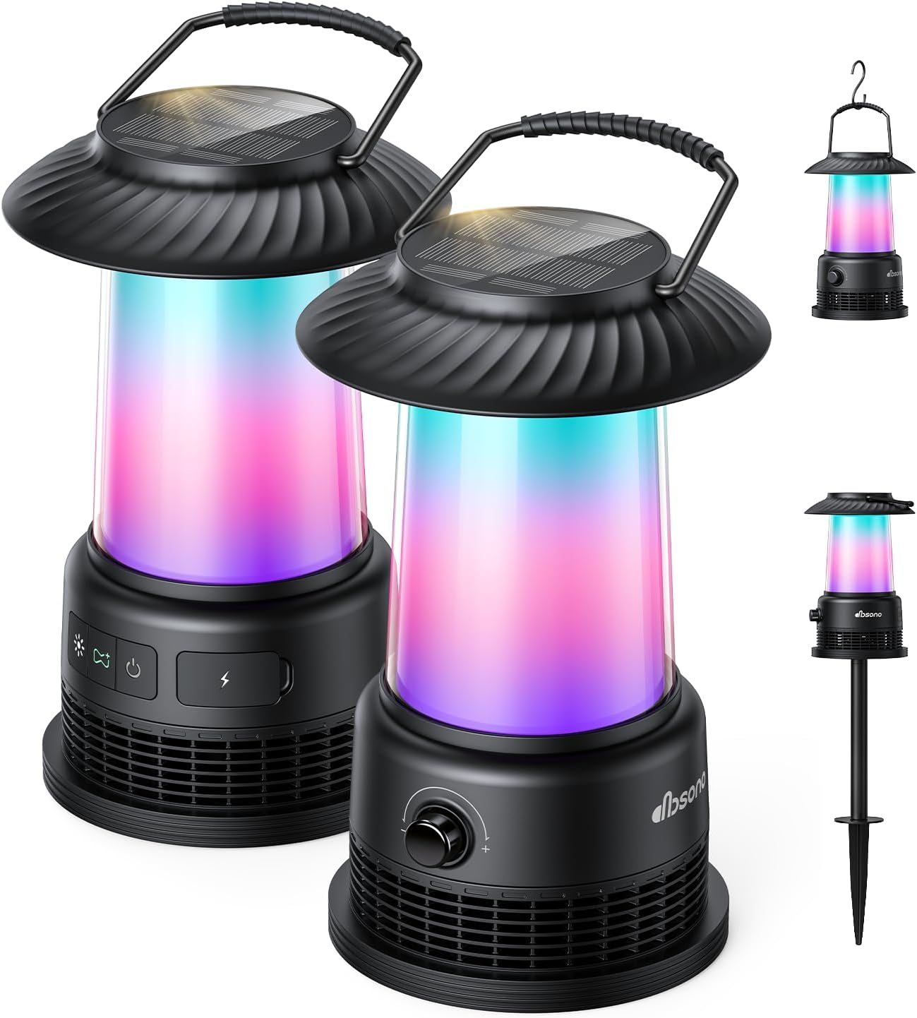 Outdoor Speakers House Warming Gifts New Home: 30W Bluetooth Speakers (2-Pack) with 360° LED Light&Solar Charge|Multi-Sync up to 100 Speakers|IPX7 Waterproof|20H Playtime|Lanterns for Patio/Pool/Party