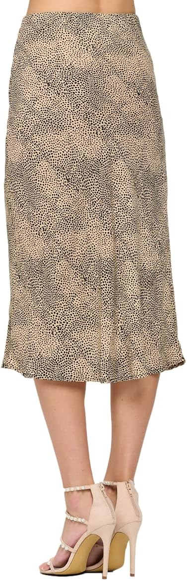 Women Solid High Waist Silky Casual Elastic Satin Midi Skirt -Made in USA (Available in Plus Size) - Image 2